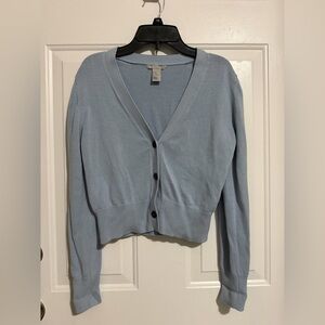 H&M Light Blue V-Neck Button Front Women's Sweater Cardigan